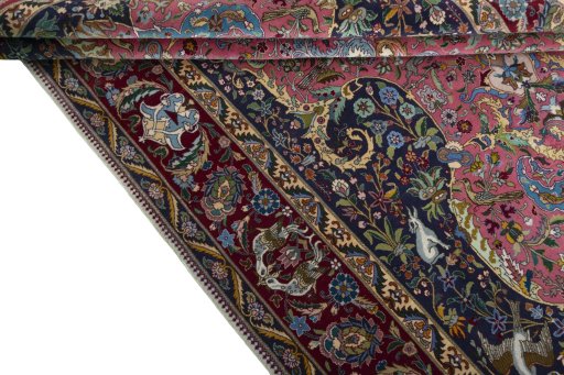 Close-up detail of 2000s Tabriz 50/60/70 Raj rug from Iran / Persia showing Cork weave