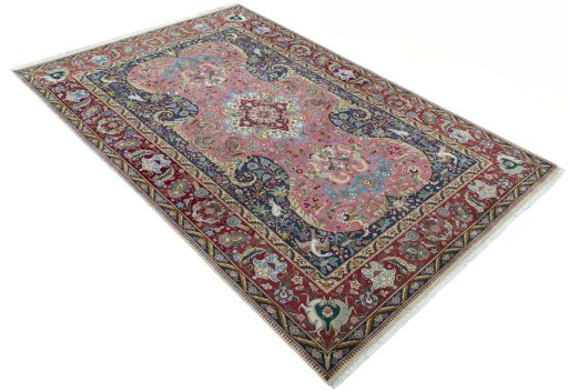 Close-up detail of 2000s Tabriz 50/60/70 Raj rug from Iran / Persia showing Cork weave