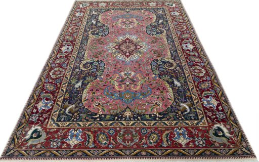Surface texture of 2000s Tabriz 50/60/70 Raj rug with natural Cork and intricate pattern