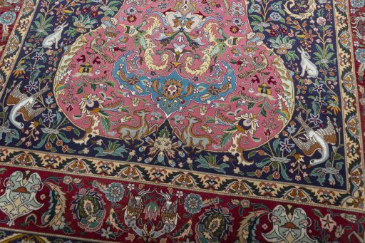 Close-up detail of 2000s Tabriz 50/60/70 Raj rug from Iran / Persia showing Cork weave