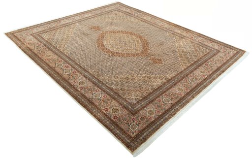 Close-up detail of 2000s Tabriz 50/60/70 Raj rug from Iran / Persia showing Cork weave