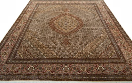 Surface texture of 2000s Tabriz 50/60/70 Raj rug with natural Cork and intricate pattern