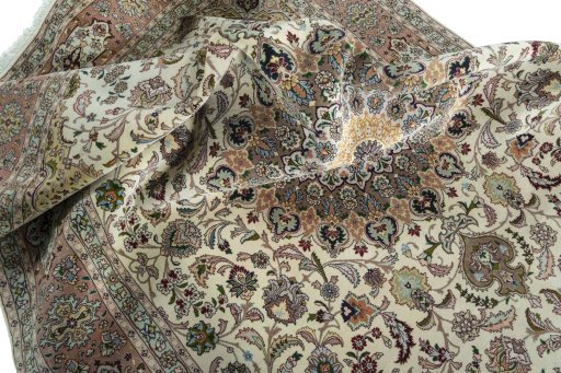 Surface texture of 2000s Tabriz 50/60/70 Raj rug with natural Cork and intricate pattern