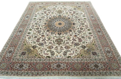 Surface texture of 2000s Tabriz 50/60/70 Raj rug with natural Cork and intricate pattern