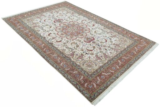 Close-up detail of 2000s Tabriz 50/60/70 Raj rug from Iran / Persia showing Cork weave