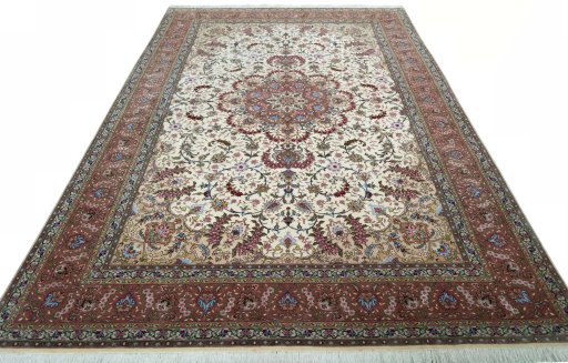 Surface texture of 2000s Tabriz 50/60/70 Raj rug with natural Cork and intricate pattern