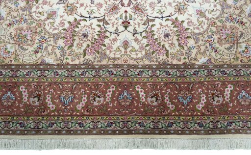 Full view of 2000s Tabriz 50/60/70 Raj rug from Iran / Persia, 310 × 203 cm in Beige tones