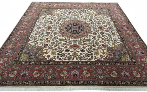 Surface texture of 2000s Tabriz 50/60/70 Raj rug with natural Cork and intricate pattern