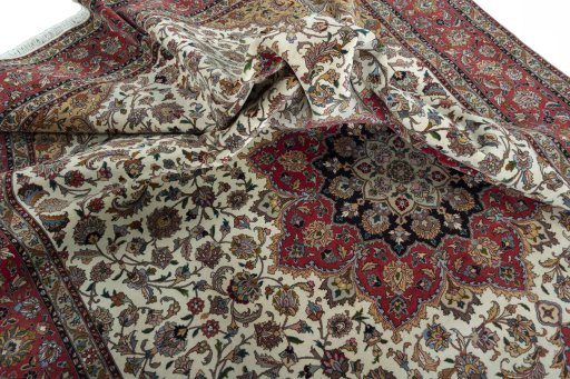 Surface texture of 2000s Tabriz 50/60/70 Raj rug with natural Cork and intricate pattern