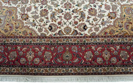 Full view of 2000s Tabriz 50/60/70 Raj rug from Iran / Persia, 343 × 244 cm in Beige tones