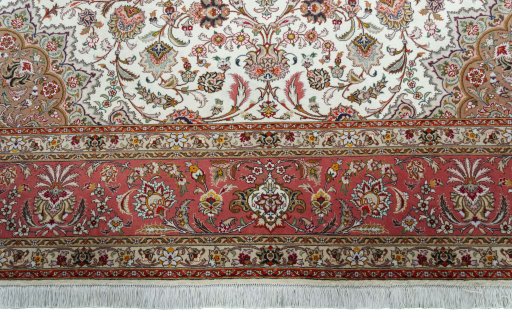 Full view of 2000s Tabriz 50/60/70 Raj rug from Iran / Persia, 352 × 248 cm in Beige tones