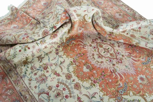 Surface texture of 2000s Tabriz 50/60/70 Raj rug with natural Cork and intricate pattern