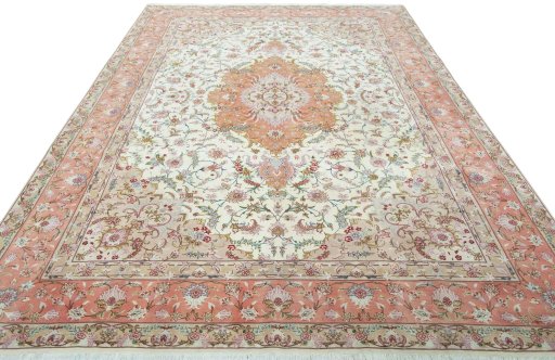 Surface texture of 2000s Tabriz 50/60/70 Raj rug with natural Cork and intricate pattern