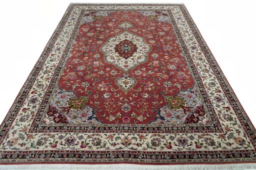 Surface texture of 2000s Tabriz 50/60/70 Raj rug with natural Cork and intricate pattern