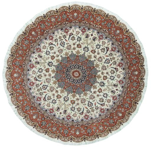 Full view of 2000s Tabriz 50/60/70 Raj rug from Iran / Persia, 198 × 196 cm in Beige tones