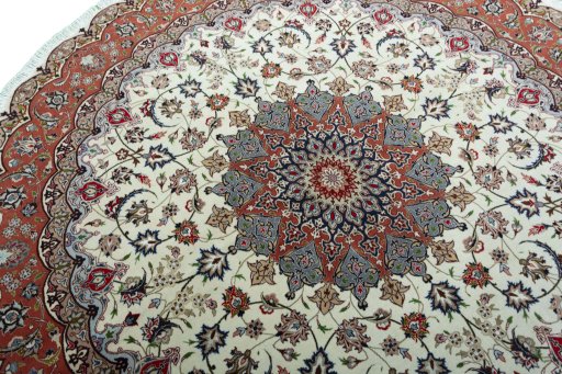 Surface texture of 2000s Tabriz 50/60/70 Raj rug with natural Cork and intricate pattern