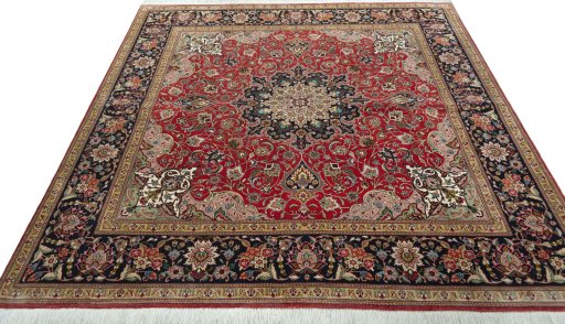 Surface texture of 2000s Tabriz 50/60/70 Raj rug with natural Cork and intricate pattern