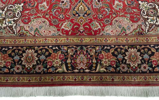 Full view of 2000s Tabriz 50/60/70 Raj rug from Iran / Persia, 203 × 203 cm in Red tones