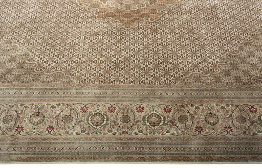 Corner detail of 2000s Tabriz 50/60/70 Raj rug showing border pattern and Cork pile