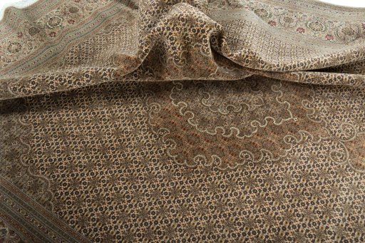 Surface texture of 2000s Tabriz 50/60/70 Raj rug with natural Cork and intricate pattern