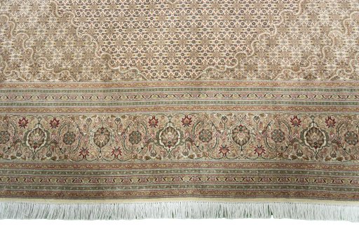 Full view of 2000s Tabriz 50/60/70 Raj rug from Iran / Persia, 310 × 249 cm in Beige tones