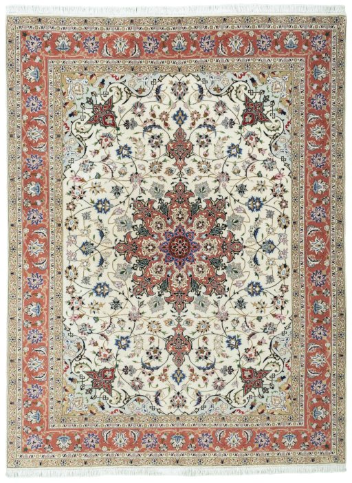 Full view of New Tabriz 50/60/70 Raj rug from Iran / Persia, 207 × 154 cm in Beige tones