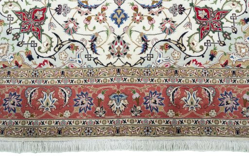 Full view of New Tabriz 50/60/70 Raj rug from Iran / Persia, 207 × 154 cm in Beige tones