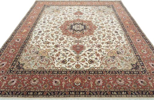 Surface texture of 2000s Tabriz 50/60/70 Raj rug with natural Cork and intricate pattern
