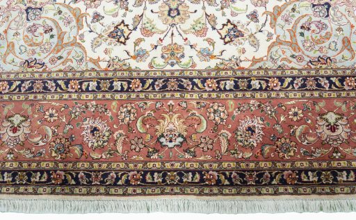 Full view of 2000s Tabriz 50/60/70 Raj rug from Iran / Persia, 301 × 248 cm in Beige tones