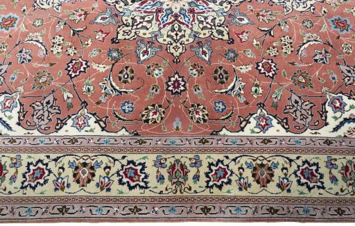 Corner detail of New Tabriz 50/60/70 Raj rug showing border pattern and Cork pile