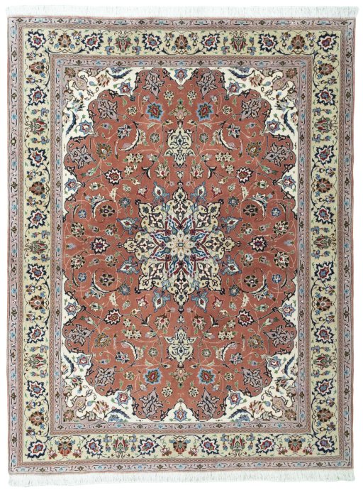Full view of New Tabriz 50/60/70 Raj rug from Iran / Persia, 202 × 155 cm in Red tones