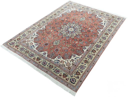 Corner detail of New Tabriz 50/60/70 Raj rug showing border pattern and Cork pile
