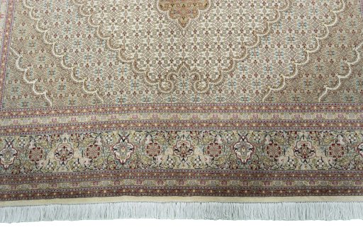 Full view of New Tabriz 50/60/70 Raj rug from Iran / Persia, 252 × 174 cm in Beige tones