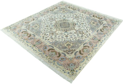 Corner detail of New Tabriz 50/60/70 Raj rug showing border pattern and Cork pile