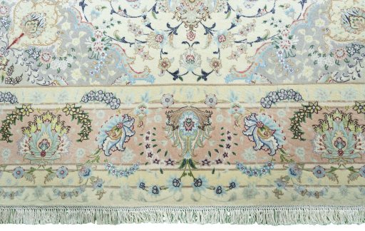 Full view of New Tabriz 50/60/70 Raj rug from Iran / Persia, 205 × 195 cm in Beige tones