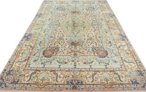 Surface texture of New Tabriz 50/60/70 Raj rug with natural Cork and intricate pattern