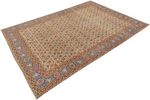 Corner detail of 1930s Tabriz Petag rug showing border pattern and Wool pile