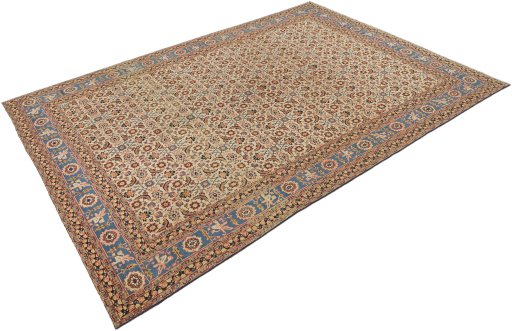 Close-up detail of 1930s Tabriz Petag rug from Iran / Persia showing Wool weave