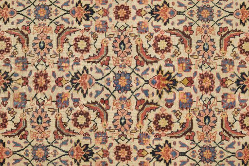 Close-up detail of 1930s Tabriz Petag rug from Iran / Persia showing Wool weave
