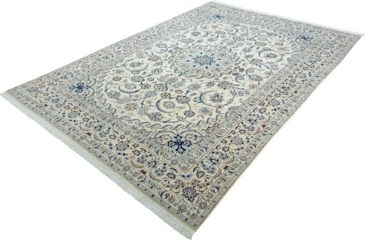 Corner detail of 2000s Nain rug showing border pattern and Wool pile