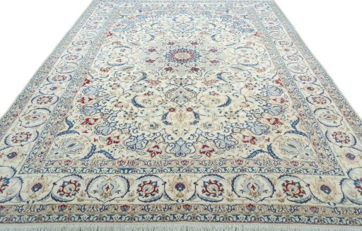 Surface texture of 2000s Nain rug with natural Wool and intricate pattern