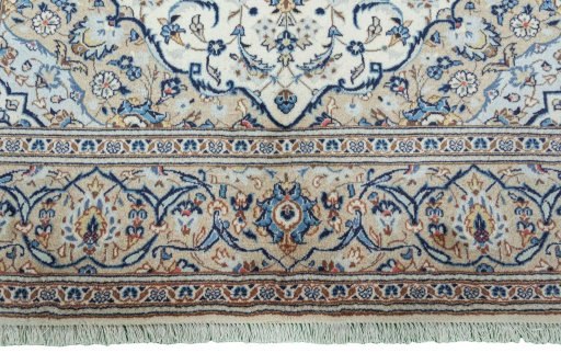 Full view of 2000s Kashan rug from Iran / Persia, 302 × 198 cm in Beige tones