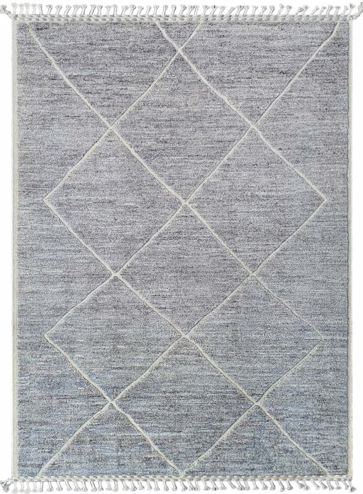 Full view of New Morocco rug from Pakistan, 244 × 179 cm in Gray tones