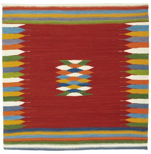 Full view of New Kilim Sofre rug from Turkey, 98 × 97 cm in Multi Color tones