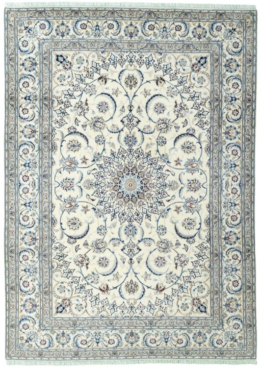 Full view of 2000s Nain rug from Iran / Persia, 353 × 252 cm in Beige tones