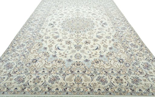 Surface texture of 2000s Nain rug with natural Wool and intricate pattern