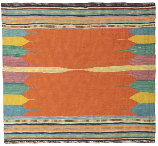 Full view of New Kilim Sofre rug from Turkey, 94 × 103 cm in Multi Color tones