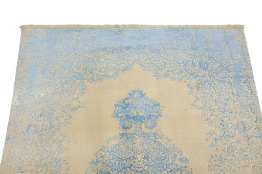 Backside of handmade New Organic rug showing knot structure and weave density