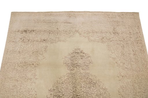 Backside of handmade New Organic rug showing knot structure and weave density