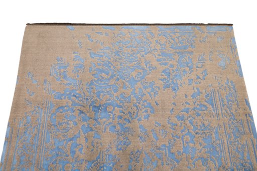Backside of handmade New Organic rug showing knot structure and weave density